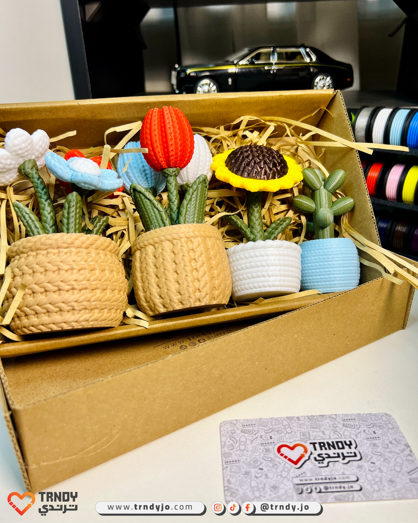PlantMe Flora - Knitted Flowers Mini Desk Pots