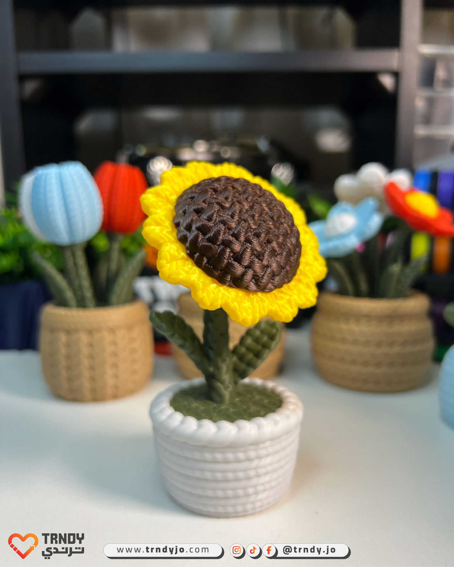 PlantMe Flora - Knitted Flowers Mini Desk Pots