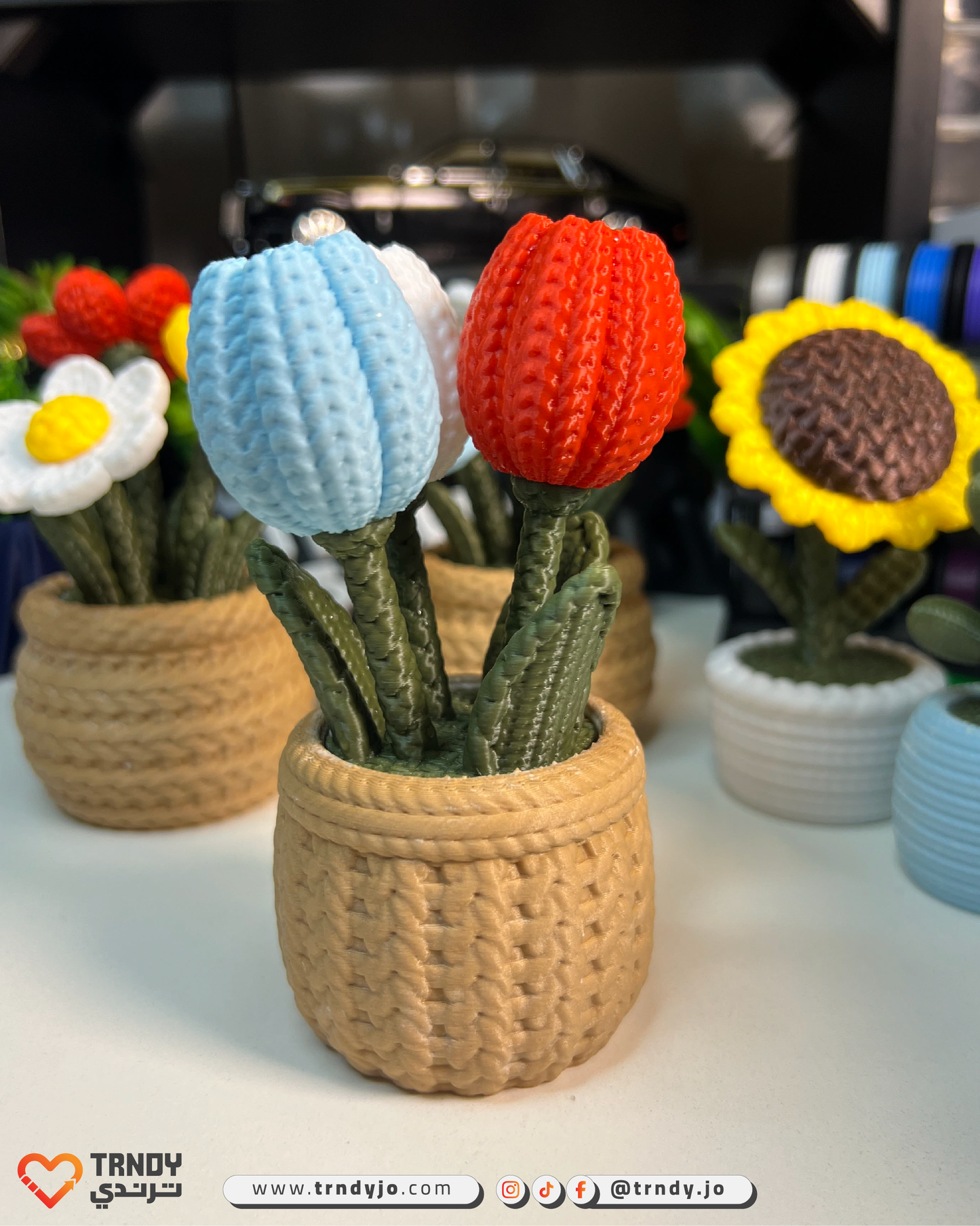 PlantMe Flora - Knitted Flowers Mini Desk Pots